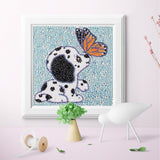 Crystal Rhinestone Full Diamond Painting-Butterfly kissing puppy - Hibah-Diamond?painting art studio