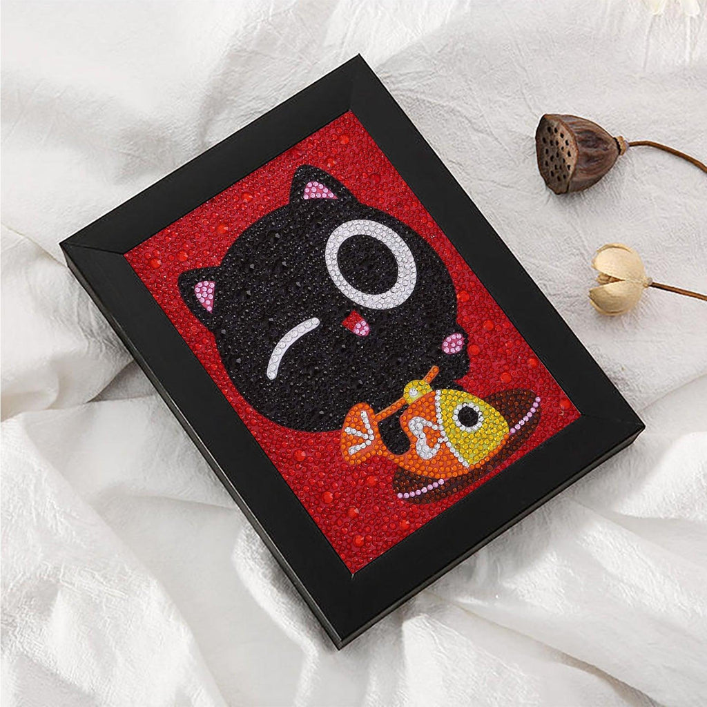 Crystal Rhinestone Full Diamond Painting - Cartoon black cat - Hibah-Diamond?painting art studio