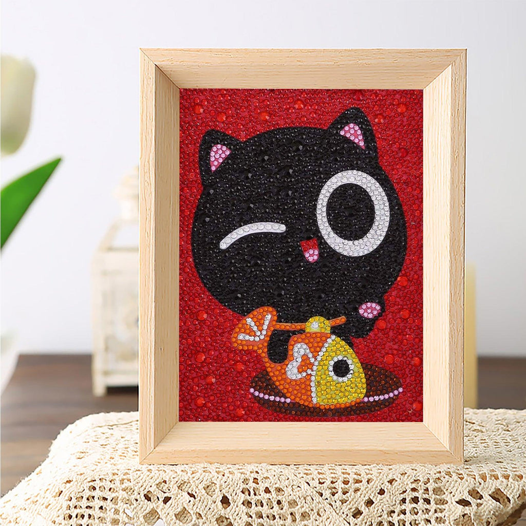 Crystal Rhinestone Full Diamond Painting - Cartoon black cat - Hibah-Diamond?painting art studio