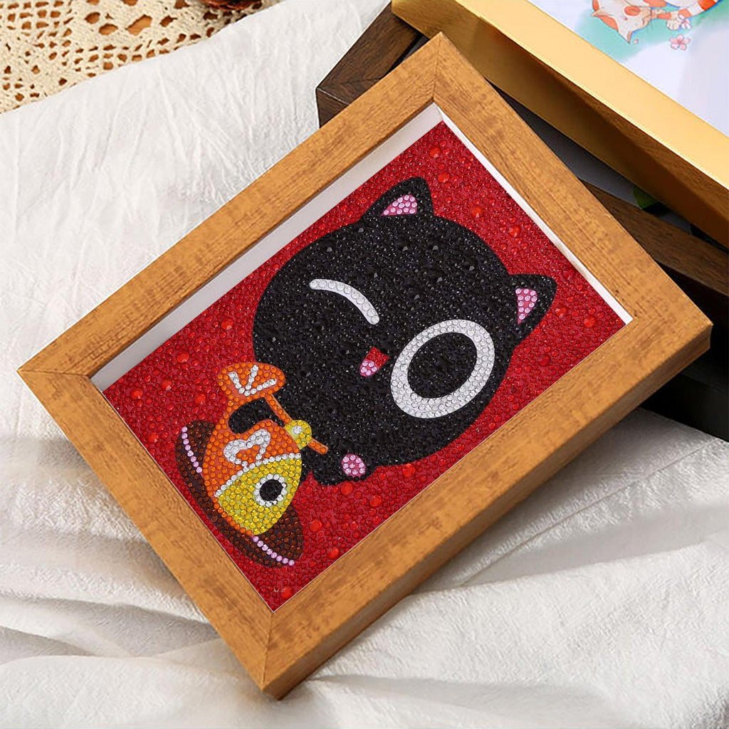 Crystal Rhinestone Full Diamond Painting - Cartoon black cat - Hibah-Diamond?painting art studio