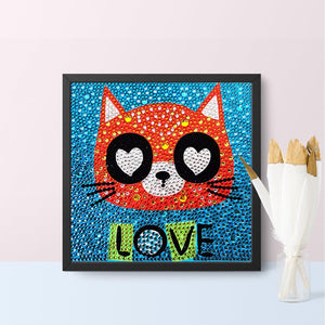 Crystal Rhinestone Full Diamond Painting - Cartoon LOVE cat - Hibah-Diamond?painting art studio