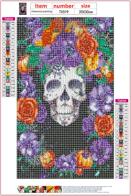 Full Diamond Painting kit - Skull and flowers