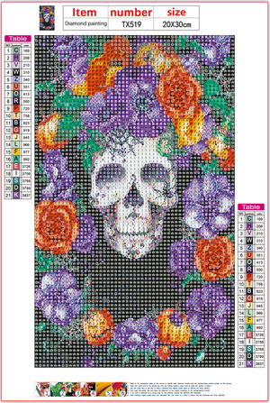 Full Diamond Painting kit - Skull and flowers