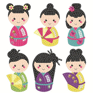 Diamond Painting Sticker Wall Sticker | Japanese girl (6pcs) - Hibah-Diamond painting art studio