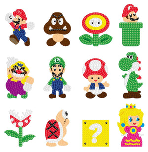 Diamond Painting Sticker Wall Sticker | Mario (12pcs) - Hibah-Diamond painting art studio