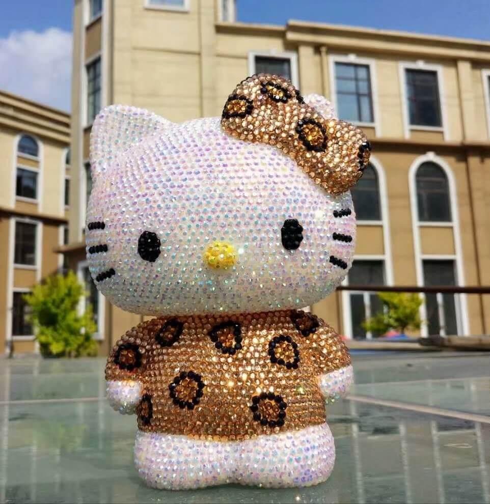 DIY 22cm Champagne Leopard Pattern Hello Kitty (with glue tools) - Hibah-Diamond painting art studio