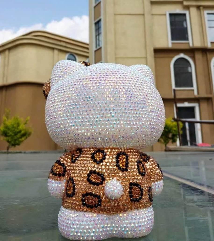 DIY 22cm Champagne Leopard Pattern Hello Kitty (with glue tools) - Hibah-Diamond painting art studio