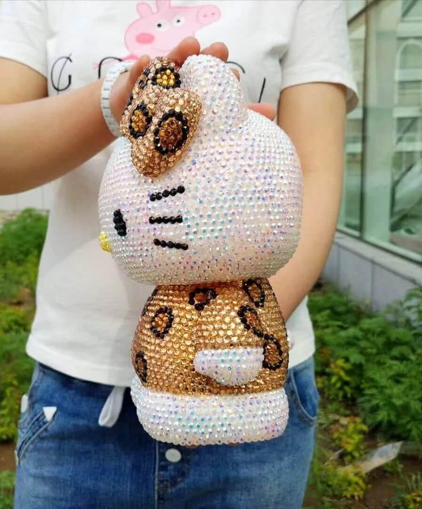 DIY 22cm Champagne Leopard Pattern Hello Kitty (with glue tools) - Hibah-Diamond painting art studio