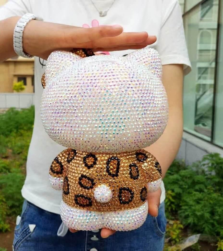 DIY 22cm Champagne Leopard Pattern Hello Kitty (with glue tools) - Hibah-Diamond painting art studio