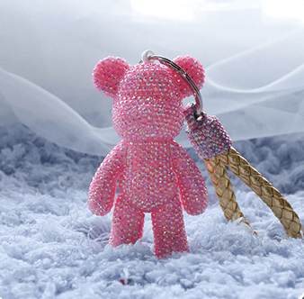 Pink Rhinestone Teddy Bear Keychain