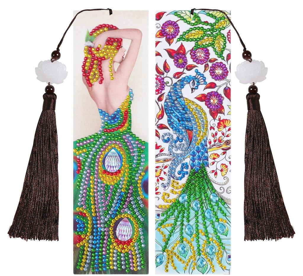 DIY Diamond Painting Bookmark | Peacock and woman - Hibah-Diamond painting art studio