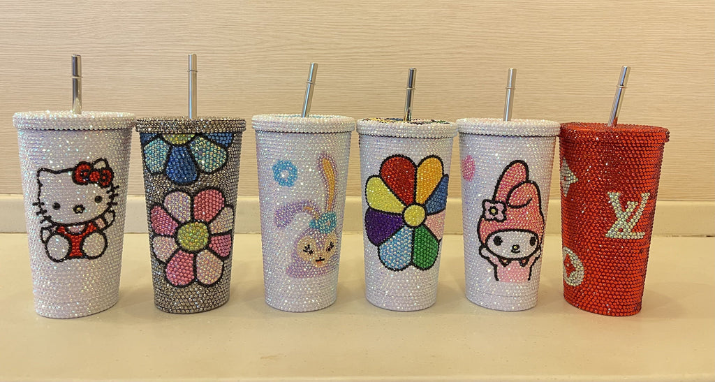 DIY Large capacity straw cup  (with glue tools)- Pink leopard pattern