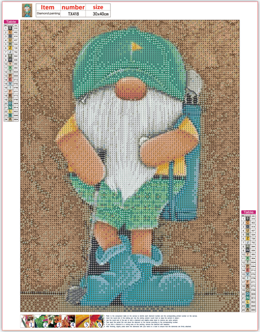 Full Diamond Painting kit - Christmas gnome in golf outfit