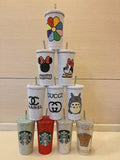 DIY Large capacity straw cup  (with glue tools)- Pink leopard pattern
