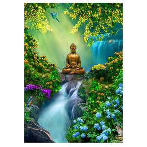 Full Diamond Painting kit - Buddha on the rocks of the waterfall