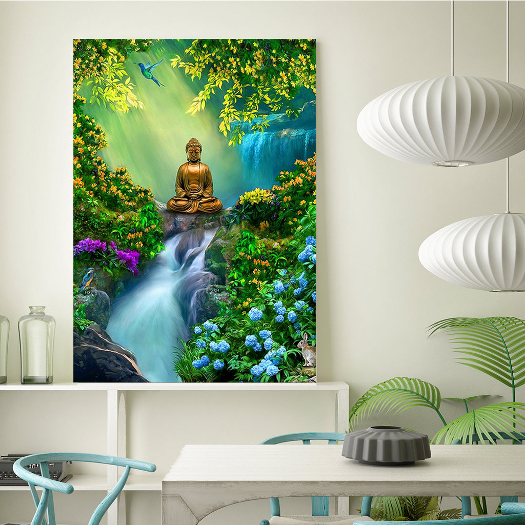 Full Diamond Painting kit - Buddha on the rocks of the waterfall