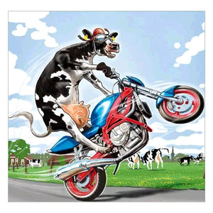Full Diamond Painting kit - Cow riding a motorcycle