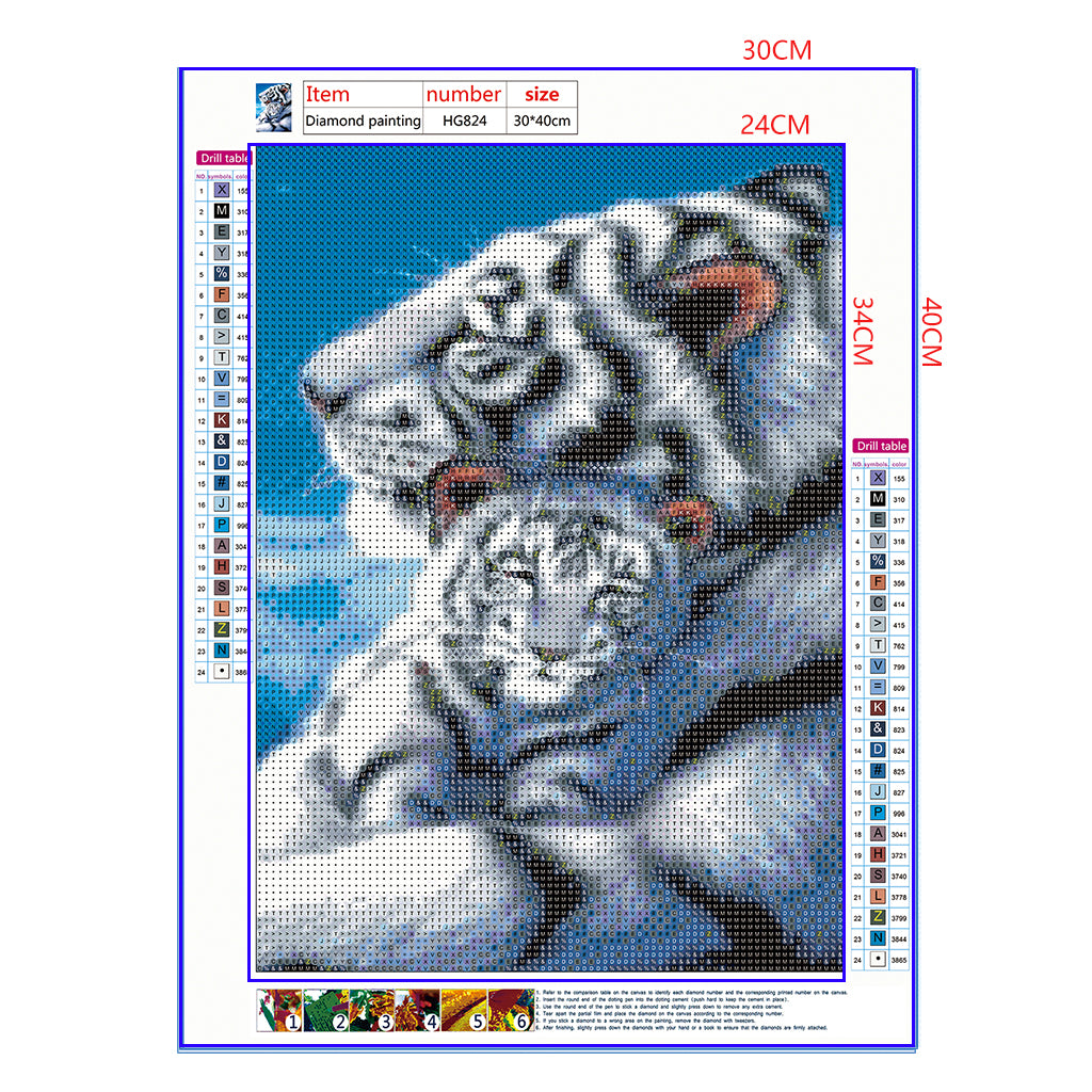 Full Diamond Painting kit - White Tiger Mother and Child