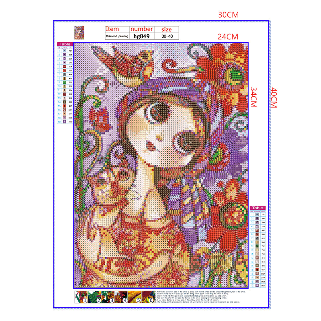 Full Diamond Painting kit - The little girl hugged the cat