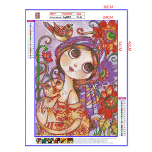 Full Diamond Painting kit - The little girl hugged the cat