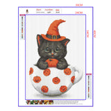 Full Diamond Painting kit - Halloween kitten on cup