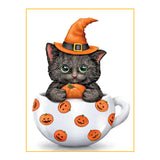 Full Diamond Painting kit - Halloween kitten on cup
