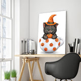 Full Diamond Painting kit - Halloween kitten on cup