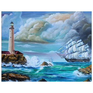 Full Diamond Painting kit - Nautical vessel and lighthouse