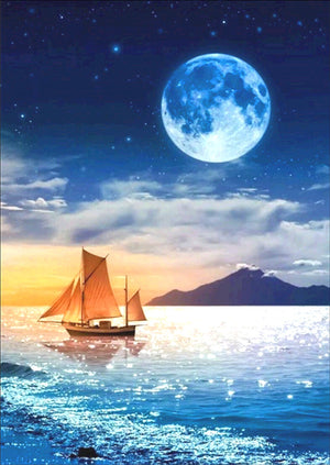 Full Diamond Painting kit - Sailboat on the sea under the big moon