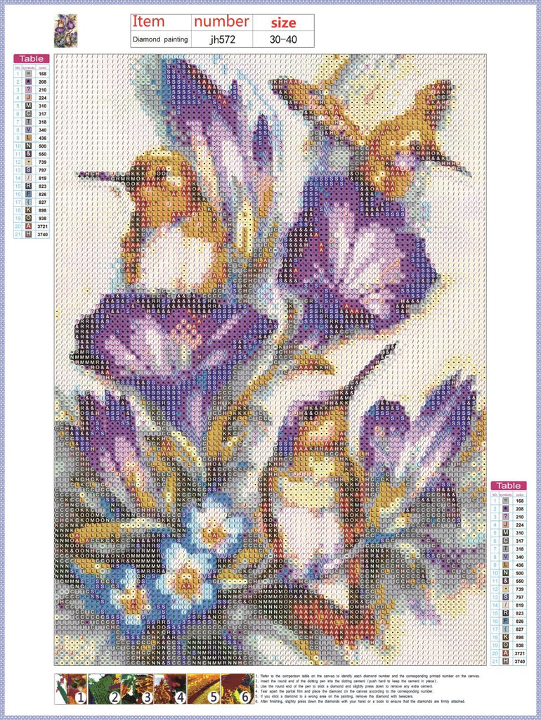 Full Diamond Painting kit - Kingfisher and flower