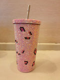 DIY Large capacity straw cup  (with glue tools)- Pink leopard pattern