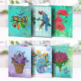 5D DIY Diamond Painting Greeting Card - Flowers and birds (6 pcs) - Hibah-Diamond painting art studio