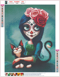 Full Diamond Painting kit - Cartoon Halloween girl and cat