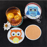 6 Pcs Owls Diamond Painting Coasters with Holder