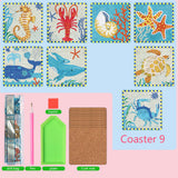 9 Pcs DIY Sea animals Diamond Painting Coasters