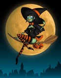 Full Diamond Painting kit - Halloween girl flying with a mop