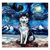 Full Diamond Painting kit - Siberian Husky under the beautiful starry sky