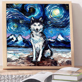 Full Diamond Painting kit - Siberian Husky under the beautiful starry sky