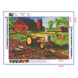 Full Diamond Painting kit - Peacocks and deers on the farm with yellow tractor