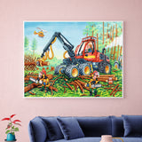 Full Diamond Painting kit - Excavator and workers in cutting trees