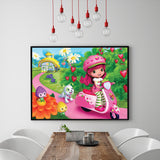 Full Diamond Painting kit - Girl riding an electric car and her pet dog