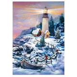 Full Diamond Painting kit - Lighthouse and house by the sea in winter