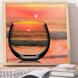 Full Diamond Painting kit - Sunset and sea waves reflection in the glass