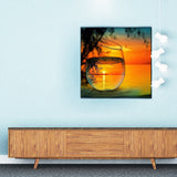Full Diamond Painting kit - The reflection of the willow leaves and lake in the glass