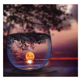 Full Diamond Painting kit - The reflection of leaves and sunset in glass