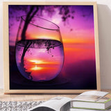 Full Diamond Painting kit - The reflection of leaves and sunrise in glass