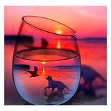 Full Diamond Painting kit - The reflection of a dog and a Seagull in glass