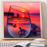 Full Diamond Painting kit - The reflection of a dog and a Seagull in glass