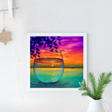 Full Diamond Painting kit - The reflection of beautiful sunset and sea in glass