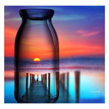 Full Diamond Painting kit - The reflection of the sunset by the sea in the glass bottle